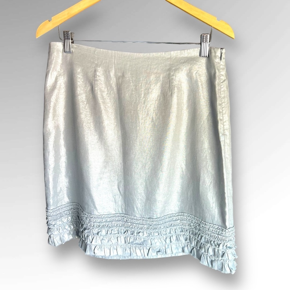 Tommy Bahama Women’s 100% Linen Ferrin Foil Metallic Silver Skirt